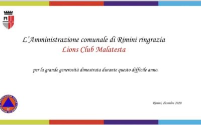 Donazione generi alimentari – LC Rimini Malatesta, 24 dicembre 2020