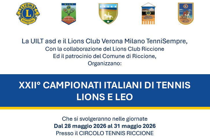 Torneo Nazionale di Tennis Lions e Leo &ndash; LC Riccione, 28 &ndash; 31 maggio 2026