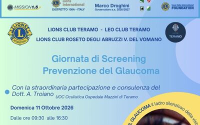 Screening glaucoma – LC Teramo e LC Roseto degli Abruzzi Valle del Vomano, 11 ottobre 2026